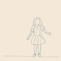 sketch with lines, child girl on a beige background