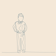 Fototapeta na wymiar vector, isolated, sketch with lines, child boy stands