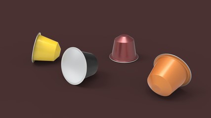 3d rendering of multiple colored coffee capsules different flavours
