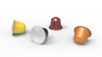 Obraz na płótnie Canvas 3d rendering of multiple colored coffee capsules different flavours
