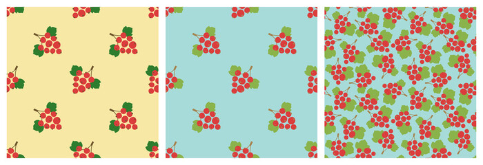 Red currant. Seamless pattern. Vector berries. Natural fashion print. Design elements for textile or clothes. Hand drawn doodle repeating delicacies. Food background patterns. Vegan menu