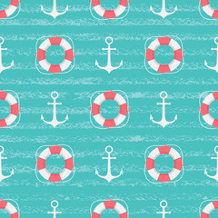 vector seamless pattern with anchor and lifebuoy