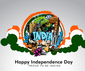vector festive illustration of independence day in India celebration on August 15. 