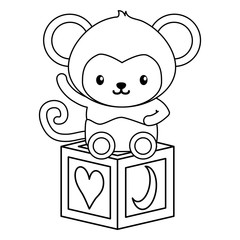 cute little monkey with block baby character