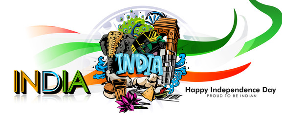 vector festive illustration of independence day in India celebration on August 15. 