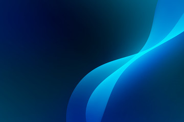 Abstract light blue curve graphic on dark background, copy space composition.