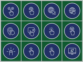 Click icon set. Vector illustration. Round button.