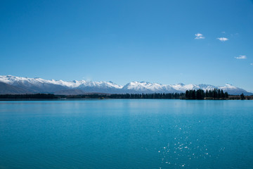 Majestic scenery of the Lakes and rivers of the South Island beneath the Southern Alps in New Zealand © Stewart