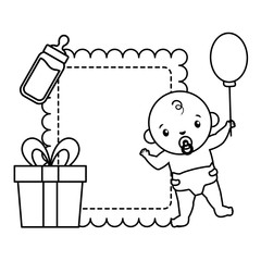 baby boy with gift milk bottle baby shower