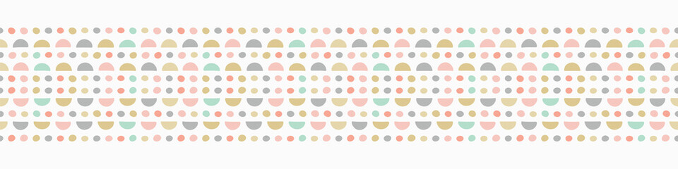 Border repeat pattern of hand drawn semi circles and spots. Vector geometric seamless abstract design ideal for children.