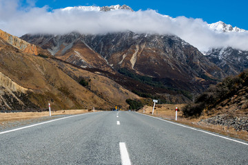 Majestic scenery of the Lakes and rivers of the South Island beneath the Southern Alps in New Zealand