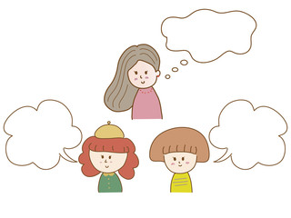 Smiling girls with speech bubble, vector illustration