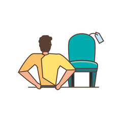 young strong man with chair and price tag