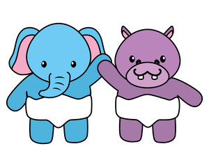 cute little elephant and hippo babies characters