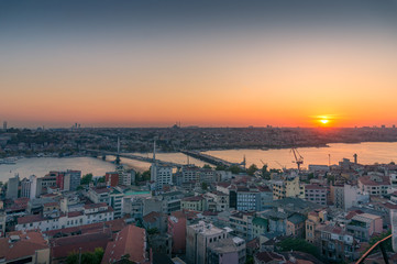 Aerial view of Istanbul suburbs at sunset