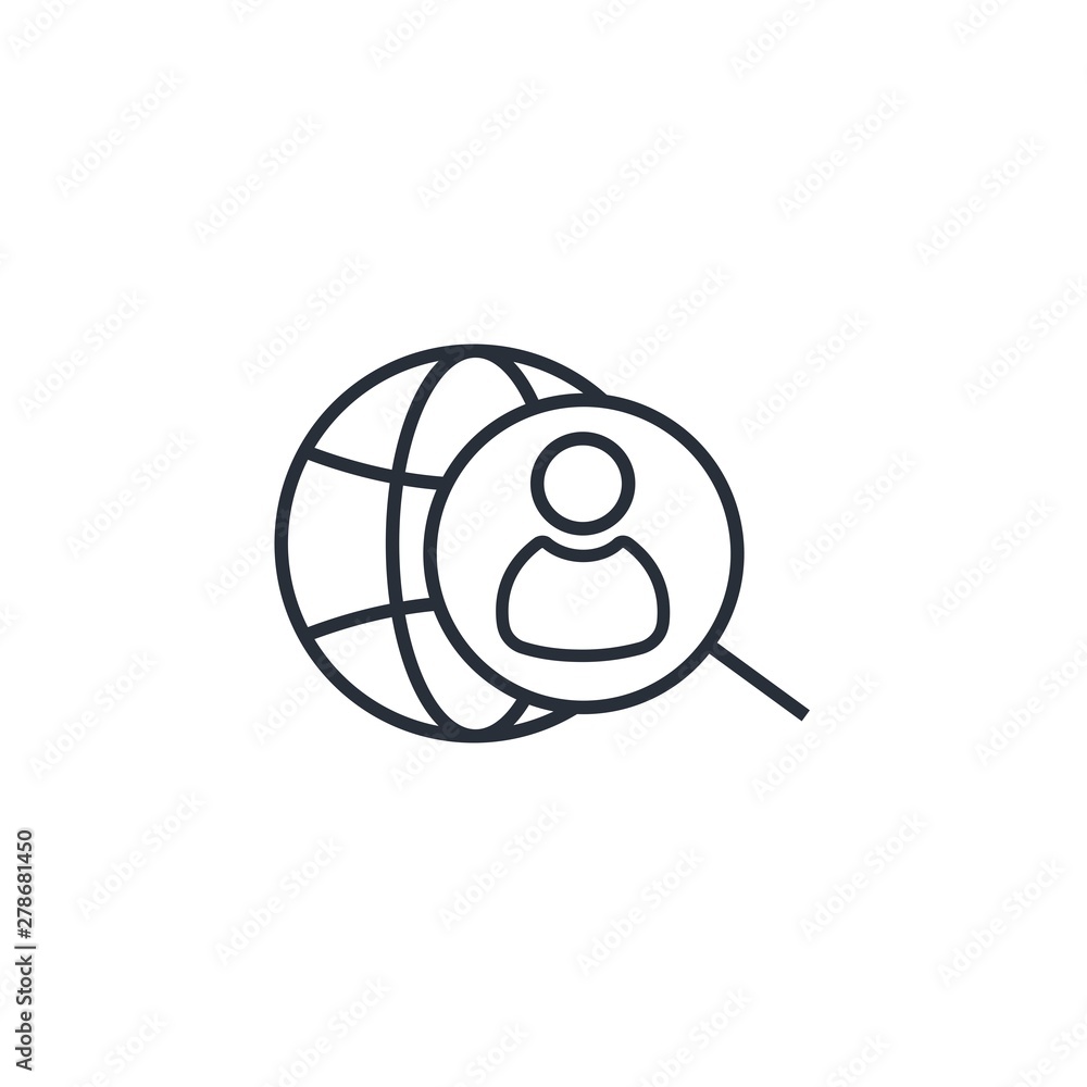Poster search for a client in the global network. vector linear icon, white background.