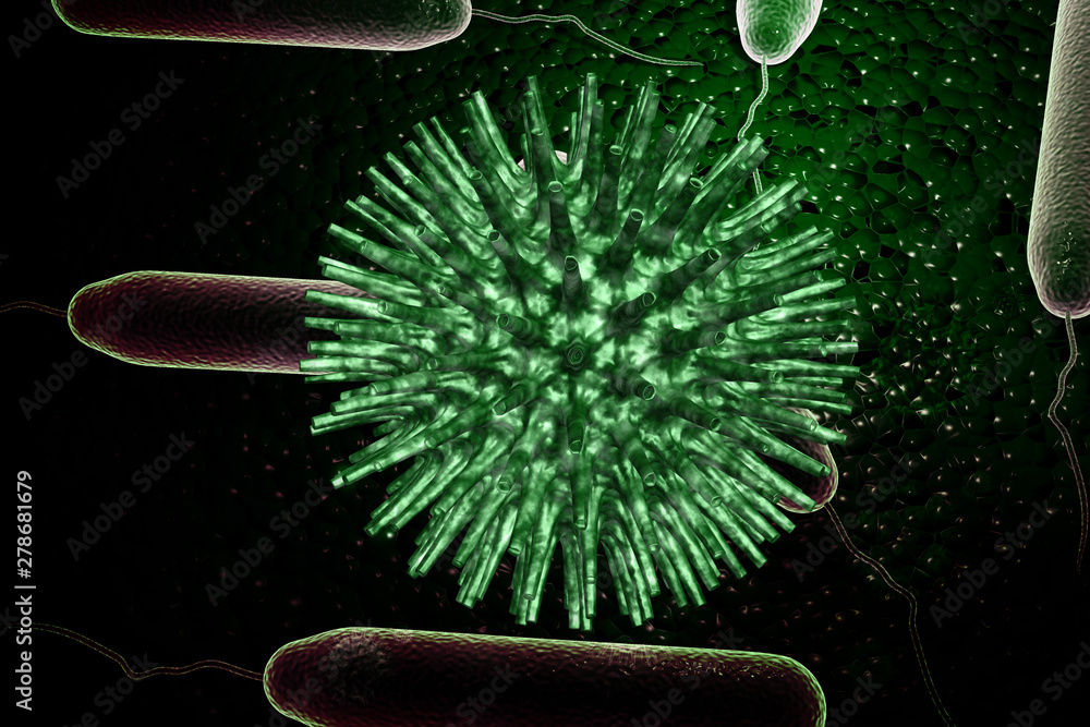 Wall mural 3d rendering virus bacteria cells background