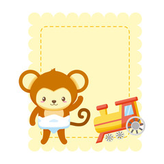 Obraz na płótnie Canvas cute little monkey baby with train toy