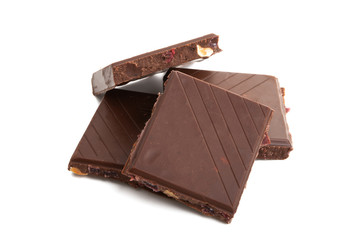 chocolate with nuts and fruit isolated
