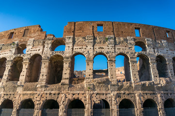 Architecture background of historic Roman gladiator amphitheatre Coliseum