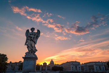 Statue of angel on Castle of Holy Angel bridge in Rome, Italy