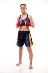 Kickboxing girl on white