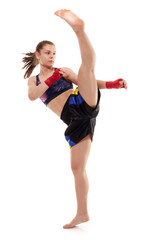Kickboxing girl on white