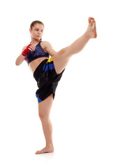Kickboxing girl on white