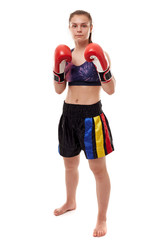 Kickboxing girl on white