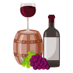 wine barrel bottle cup and grapes