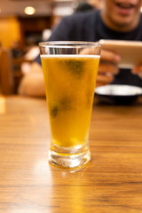 Cold beer on the table in the restaurant