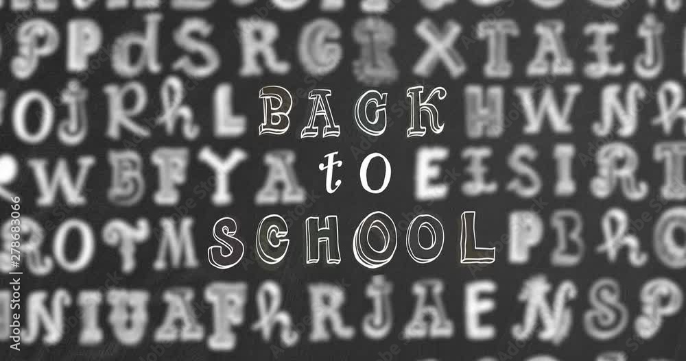 Fototapete back to school animation. handwritten typescript with random letters of alphabet