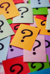 Colorful cards with printed question marks