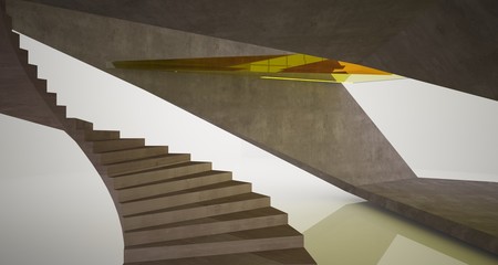 Abstract architectural concrete interior of a minimalist house. 3D illustration and rendering.