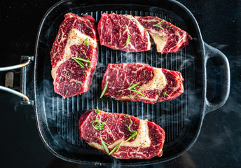 grilled steaks on the pan