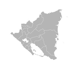 Vector isolated illustration of simplified administrative map of Nicaragua. Borders of the departments (regions). Grey silhouettes. White outline