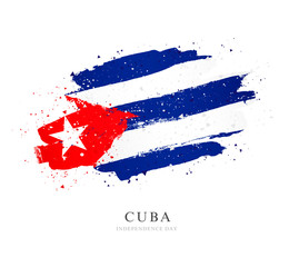 Flag of Cuba. Brush strokes drawn by hand. Independence Day.