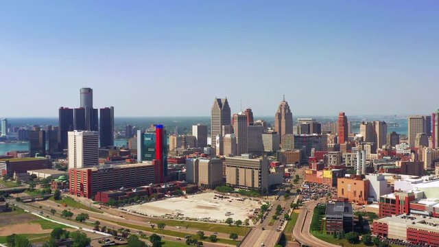 Detroit Michigan downtown aerial view