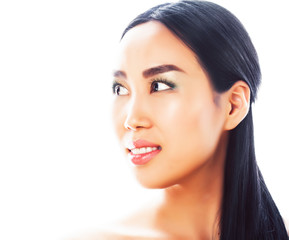 Fototapeta premium young pretty brunette asian woman emotional posing isolated on white background, happy smiling spa people