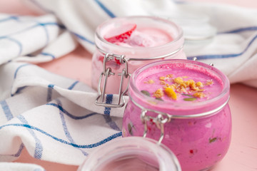 Obraz na płótnie Canvas Breakfast parfait with homemade granola and yogurt