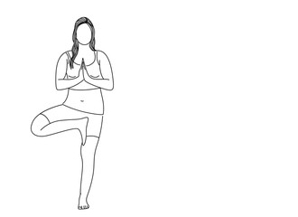 Woman practicing yoga pose, 21st june international yoga day, Flat line art Design.