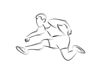 Athletic man practicing long jump in track and field Line art Design, vector illustration.