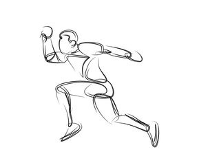 Sport and activity man runner jogger running isolated line art drawing, Vector Illustration.