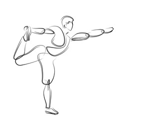 Man practicing yoga pose, 21st june international yoga day,  Flat Line art Design.