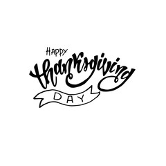 Hand drawn Happy Thanksgiving day typography lettering poster. Celebration quote for postcard, icon, logo, badge. Background. Vector.