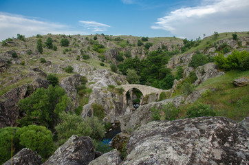 Fototapeta na wymiar Stone Bridge - Mountain Landscape - Macedonia - Mariovo region - Zovich village - Panorama 