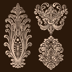 Vector set of damask ornamental elements. Elegant floral abstract elements for design. Perfect for invitations, cards etc.