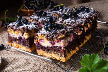 Polish cake from tin with fruit and sprinkles