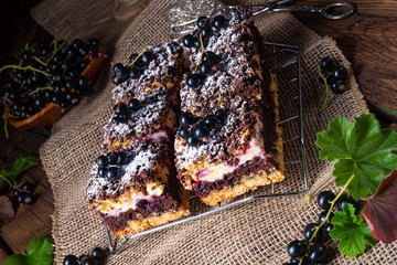 Polish cake from tin with fruit and sprinkles