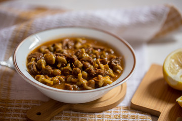 traditional Turkish dishes; dried okra soup with lemon